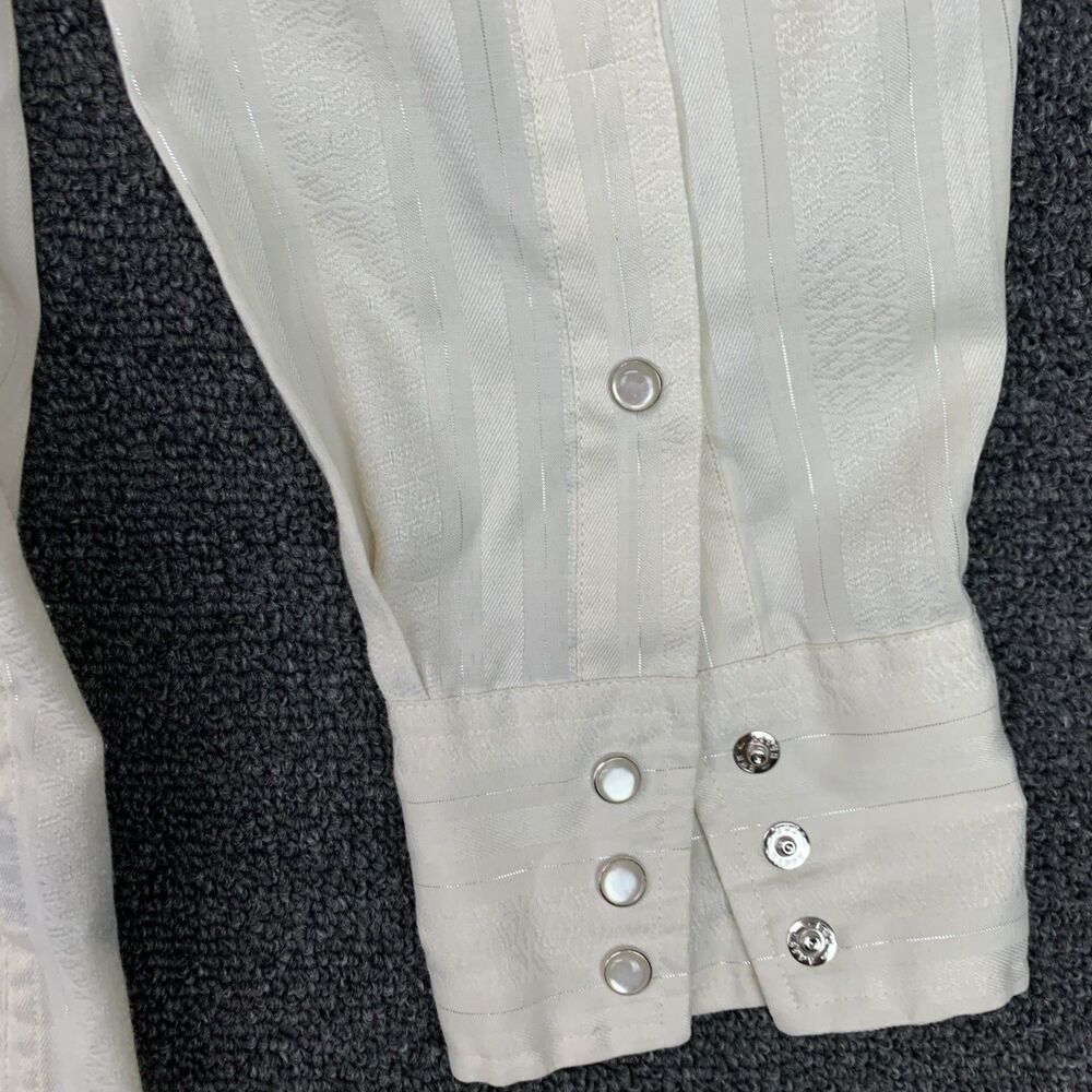 Vtg Men’s Panhandle Slim Pearl Snap Cream Cowboy Shirt SZ L / 16.5 -35 Silver - Picture 6 of 13